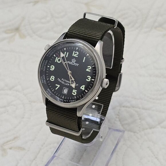 Poljot Automatic Traveller Men's Watch Limited Edition Large Wrist Army Green - Picture 1 of 7